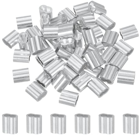 sourcing map 50Pcs Aluminum Crimping Loop Sleeve, 4mm 5/32 Double Ferrule Wire Crimps M4 Cable Crimp for Wire Rope and Cable Crimps, Clamps Line Rope End