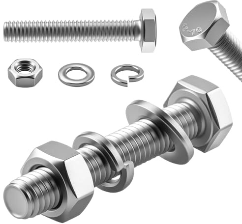 TXXATX Sechskantschrauben M6x100mm Edelstahl A2 V2A 15 Sets Schrauben M6 | Edelstahlschrauben DIN 933, Außensechskant mit Sechskantmuttern, Federringe, Unterlegscheiben, Maschinen, Autos, Möbel