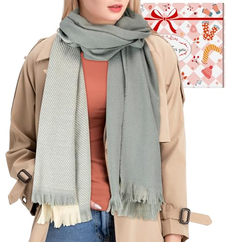 ouhos Womens Ladies Mens Cashmere Scarf Red Black Pink Grey Winter Warm Tartan Wool Christmas Scarf Gift in Box for Women Men uk