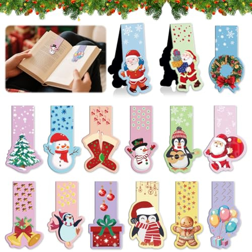 Weihnachten Lesezeichen Kinder, 30 Stück Magnet Magnetische Lesezeichen, Weihnachten Magnetische lesezeichens Bunt, magnetisches lesezeichen Kinder für Schüler Lehrer, Zuhause, Büro