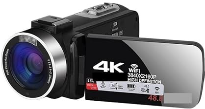 EKOUQIN Cámaras de Video UHD 4K Vlog Live Streaming Webcam Videocámara Digital for Exteriores Grabadora de Blogger portátil 18X Película, Disco, transmisión(128G SD Card,Blauw)