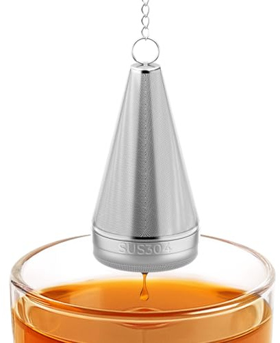 Feelife Cone Tea Infusers for Loose Leaf Tea, 304 Stainless Steel Tea Strainer Fine Mesh, 1.8” x 3” Loose Leaf Tea Steeper with a Drip Tray