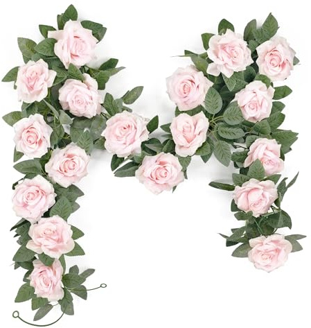 YMIFEEY 2 x 2m Blumengirlande Künstlich Rosen Blumen Girlande Deko (Rosa) | Wetterfest Rosengirlande Hochzeit Deko, Seidenblumen Kunstblumen Hängend Ranken Blumenkette, für Tischdeko Party Blumenwand