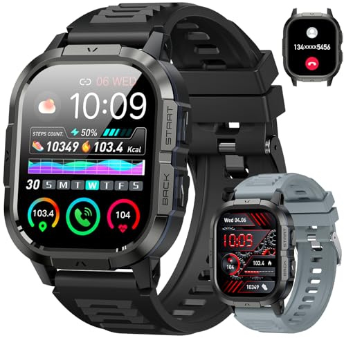 Reloj Inteligente Hombre Militar Smartwatch con Llamadas: Digital Smart Watch Impermeable Fitness Tracker Bluetooth Reloj Deportivo Hombre Pulsera Actividad Pulsómetro Monitor Sueño para Android iOS