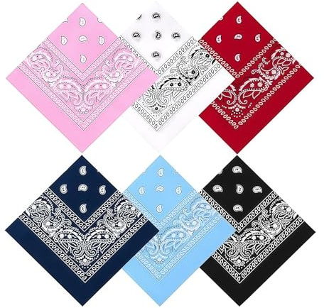 Ruispeed Bandana 6er Set für Damen & Herren – 100% Baumwolle, 56x56 cm, klassisches Paisley-Muster in Rot/Schwarz/Weiß, als Kopftuch oder Halstuch für Western-Look & Festival