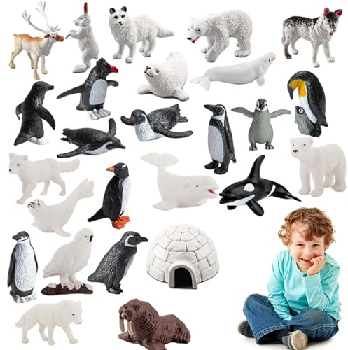 Liakyunf Set 26 Figurines Animaux Polaires & Igloo – Jeu Éducatif Réaliste PVC – Décoration Fête Cadeau Enfant – Baleine Ours Pingouin