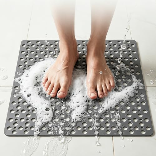 Duschmatte rutschfest 70x70 cm, mit Saugnäpfen & Ablauflöchern | Große TPE Antirutschmatte, BPA-frei, Schimmelresistent & Waschbar, für sicheren Halt in Dusche & Badewanne