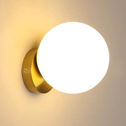 Tealight Lampada da parete per Interni, E27, con Paralume in Plastica, 15cm | Moderna Applique da Parete sfera, Oro, per camera da letto, soggiorno, lampadina non inclusa