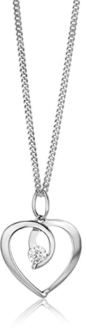 OROVI Damen Goldschmuck Herzförmiger Anhänger aus 9 Karat (375) Weißgold/Gelbgold mit Zirkonia Brillantschliff Herzanhänger inklusive kostenloser Silberkette (45 cm)