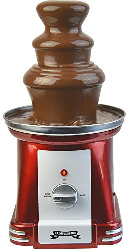Fuente de chocolate Gadgy 3 niveles - Fuente de chocolate de acero inoxidable - Fuente de chocolate aspecto retro - Fondue de chocolate 90 Watt - Fuente de chocolate Rojo