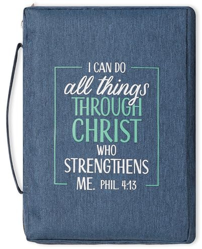 Christian Art Gifts Bibelhülle für Herren/Damen, I Can Do All Things Philippians 4:13, blau/türkis, Leinwand, groß