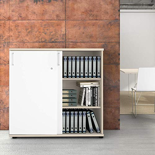 Weber Büro Uni Aktenschrank 1,2M abschließbar 3 OH Weiß-Ahorn Büroschrank Schiebetürenschrank