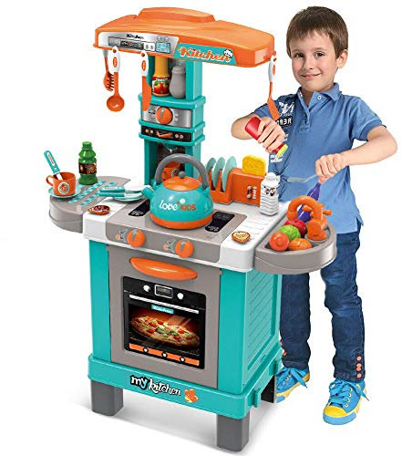 Bakaji Cucina Giocattolo Bambini con Fornello e Bollitore Funzionanti Luci Suoni Forno e 29 Accessori Gioco 87 x 64 x 29 cm (Azzurro)