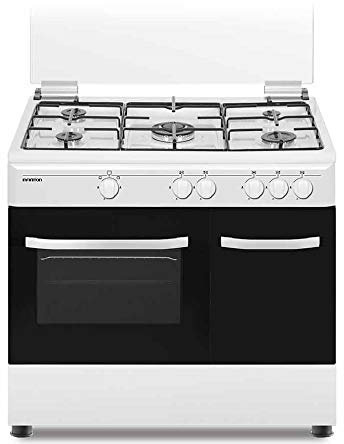 COCINAS DE GAS CON HORNO CC9060ELP INFINITON (5 FUEGOS, Blanco, Gas GRILL, Cocina independiente, Placa + Horno, Kit Gas Natural, Doble Puerta Vidrio Horno, Quemadores con Seguridad)