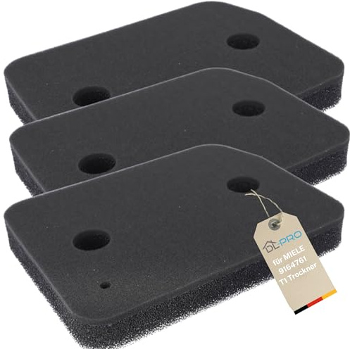 DL-pro 3 x Filter Suitable for Miele T1 9164761 Dryer I Fine + Coarse I 2-Ply 207 x 155 x 30 mm Base Filter on Heat Exchanger Tumble Dryer Sponge Filter Lint Filter Foam Filter