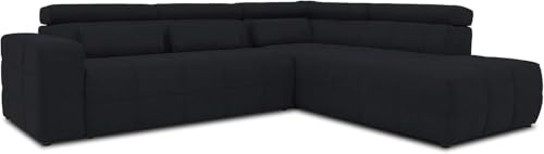 DOMO. collection Divano angolare Brandon con schienale a forma di L, angolo imbottito, 275 x 228 x 98 cm (L x P x A), nero