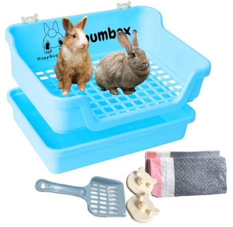 HoppScotch.bun Bumbox Große Kaninchentoilette, 40 cm Trainingskäfig mit Kunststoffgitter für Kleintiere, Indoor/Outdoor, Blau