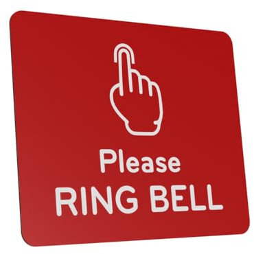Targhetta adesiva Si prega di suonare il campanello, con inciso Simbolo Universale e Testo.