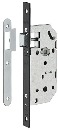 THIRARD - Serrure Encastrable Monomax pour Porte Intérieure - Axe 40 mm - Coffre Acier Embouti - Têtière Noire Bouts Carrés - Gâche Plate Acier Zingué - Sécurité Durable