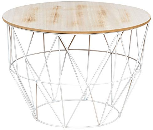 levandeo sidobord metall H 40 cm metallkorg trådkorg vit soffbord lock förvaring design dekorativt bord