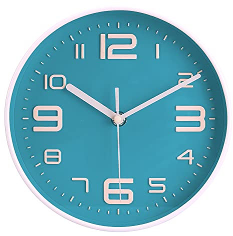 Topkey 8'' Horloge Murale Silencieuse Ronde à Gros Chiffres, Facile à Lire, pour La Cuisine Horloge Murale DéCorative Moderne sans Tic-Tac pour La Chambre à Coucher, Le Bureau Et L'éCole - Sarcelle