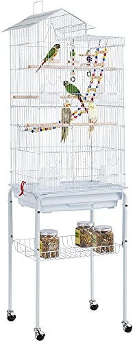 Yaheetech Vogelkäfig Wellensittich Vogelbauer Vogelvoliere Kanarien Käfig mit Vogelspielzeug mit Ständer 46 x 35,5 x 158,5 cm