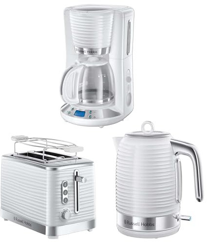 Russell Hobbs Tostadora Inspire, Plástico Texturizado, Blanco 24370-56 + Hervidor de Agua Eléctrico Inspire 1,7 litros 24360-70 + Cafetera de Goteo Inspire 24390-56