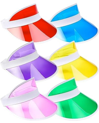 REDSTAR 6er Pack Sonnen Cap Herren & Damen - Plastik Sonnenvisiere zum Pub Golf oder als Verkleidungszubehör in Pink Gelb Blau Grün Orange Rot - Schirmmütze Damen & Herren für 80er Jahre Neon Party
