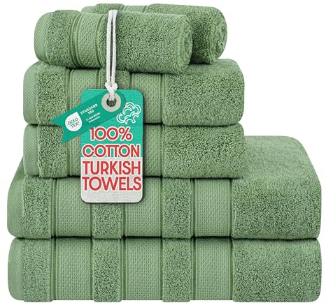 American Soft Linen Salem Bath Towel Set, 6 Piece Towels for Bathroom, 100% Turkish Combed Zero Twist Cotton, 2 Bath Towels 2 Hand Towels 2 Washcloths, Sage Green