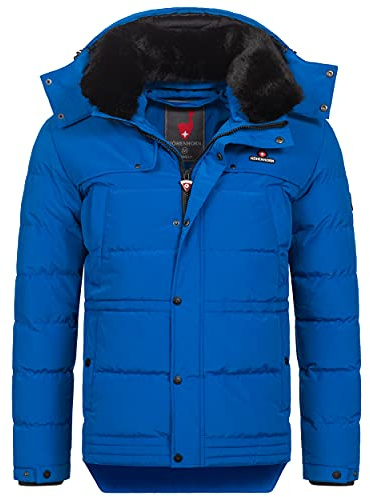 Höhenhorn Adamelo - Chaqueta acolchada para hombre con forro, chaqueta de invierno con cuello de piel sintética desmontable, azul, L