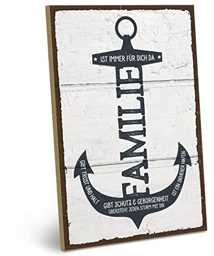 ARTFAVES® Wandbild Holzschild mit Spruch - Anker Familie - Türschild Retro Vintage Deko Bild Geschenk - Familie, Zuhause