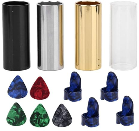 Metal Guitar Slides Set – Metall-Gitarren-Slides für Blues, Rock & Slide-Guitar (Daumen- und Finger-Slides) mit Aufbewahrungsbox, kompatibel mit E-Gitarre & Akustikgitarre