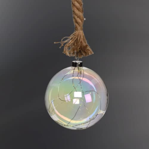 URBNLIVING LED Light Up Glass Ball Orb Globe On 1m Brown Jute Rope with Timer Décor Xmas (Iridescent, 15cm)