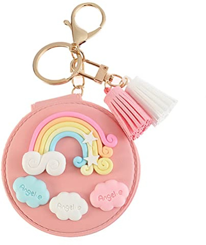 FOMIYES Kompakter Spiegel Schlüsselanhänger PU-Leder Reise Taschenspiegel Regenbogen Quaste Tasche Anhänger Kleiner Make-up Spiegel Schlüsselanhänger für Geldbörse Handtasche Mädchen Geschenk Rosa