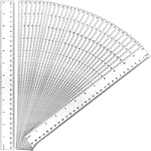 MUKCHAP 30 Stück Lineal 30 cm Durchsichtig, Kunststoff Lineal mit Zoll und Metrischem, Geradem Lineal, Transparentes Lineal, Messwerkzeug