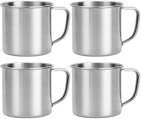 Zliger 4 Stück Edelstahl-Kaffeebecher Trinkbecher Edelstahlbecher tasse metall mit henkel Milch-Tee-Becher Teebecher Travel Mug Reisebecher für heiße und kalte Getränke