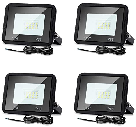 Lospitch 4er 10W LED Strahler Außen Scheinwerfer, Flutlichtstrahler Superhell LED Fluter 900LM, Außenstrahler IP66 Wasserdicht, Flutlicht 3000K Warmweiß für Garten, Garage, Sportplatz