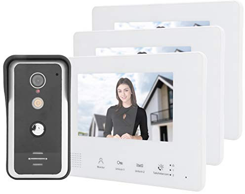 01 02 015 Videocitofono cablato, 3 Monitor Sistema a 2 Fili Sistema videocitofonico LCD 7 Pollici Tft per casa in Villa Ufficio Appartamento per videosorveglianza Domestica