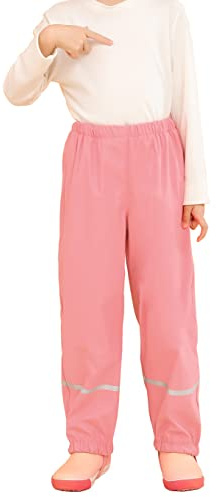 DAWILS Boys Fleece Lined Rain Trousers Girls Waterproof Fleece-Lined Rain Snow Pants Kids Mud Pants PU Rainwear Unisex Children's Rain Dungarees Baby Over Trousers Pink 8 Years