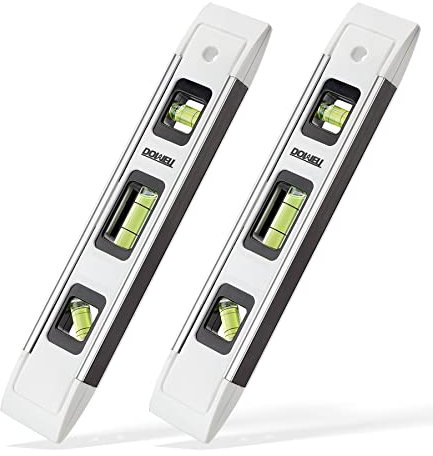 DOWELL Magnetische Torpedo-Wasserwaage 23 cm Mini-Libellen-Wasserwaage mit Aluminiumrahmen 180/90/45 Grad (2 Stück, Weiß)