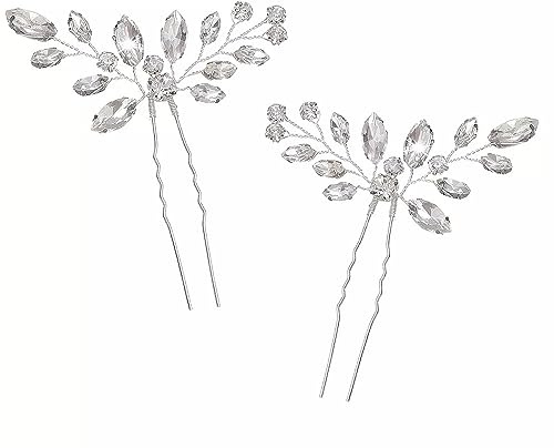 LATRAT Set di 2 forcine per capelli Fermaglio in cristallo, con strass argentati, accessorio per sposa e damigelle d'onore
