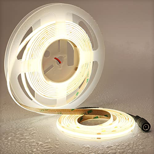 TOPAI 24V COB LED Streifen 5M 4000K Neutralweiß IP65 Wasserdicht | 4000Lm Dimmbar, CRI 90+, 480 LEDs/M, Selbstklebend Schneidbar für Schlafzimmer, Küche, Bad und Außenbereich