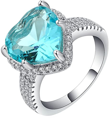 Aotiwe Ringe für Frauen Modeschmuck, Freundschaftsringe Beste Freundin mit Herz Zirkonia Silber Blau Größe 57 (18.1)