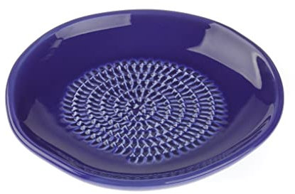 TURBO PRODUKTE Rallador de cerámica, ideal para jengibre, ajo y limones, apto para lavavajillas, plato rallador de estilo mediterráneo, azul oscuro, 1 unidad