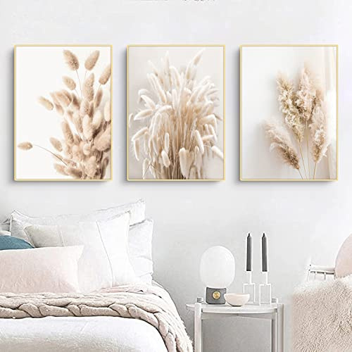 Sarah Duke 3er Poster Set Wandbilder Boho Pampasgras, Beige Poster Set, Rahmen Kunstposter, Poster Vintage, Boho Wanddeko für Schlafzimmer und Wohnzimmer (B,50x70cm)