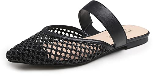 Feversole Womens Flat Pointed Toe Slingback Mule Shoes Ladies Synthetic Leather Casual Buckle Strap Shoes Size 3.5-7