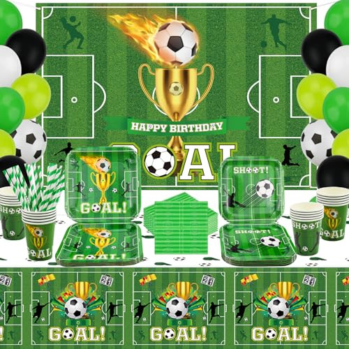 178 Decoraciones para fiestas de fútbol Artículos para fiestas de fútbol Vajilla con temática de fútbol Accesorios con temática de fútbol Telón de fondo con temática deportiva para 20 invitados