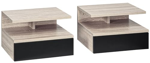HOMCOM Set med 2 sängbord väggbord – set om 2 nattduksbord – skjutlåda, nisch, bricka – trä svart ek