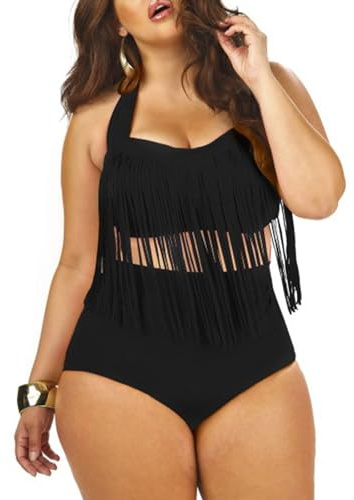 Women High Waisted Fringe Two Piece Swimsuit Oversize Bikini Bathing Suit Beachwear Plus Size High Waist Fringe Swimwear Womens Halter Swimsuits Two Piece Plus Size Bikini Sets For Women High Waisted