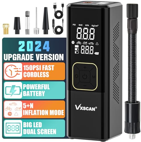 VXSCAN Elektrische Luftpumpe für Reifen, tragbare Digitale Autoreifenpumpe, 150 PSI schnelles Aufpumpen 15000mAh kabellose Luftpumpefür Autoreifen, Fahrradreifen und Aufpumpbare Produkt